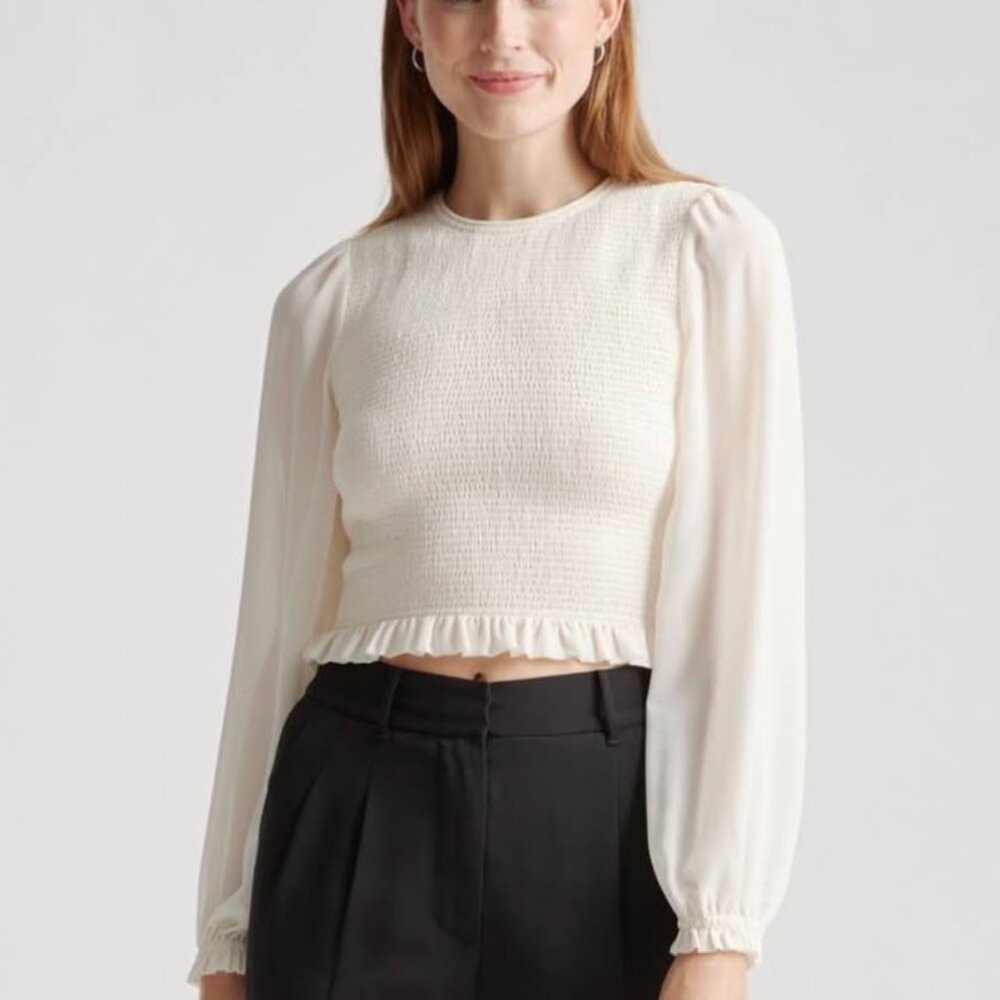 Quince cropped chiffon cream blouse